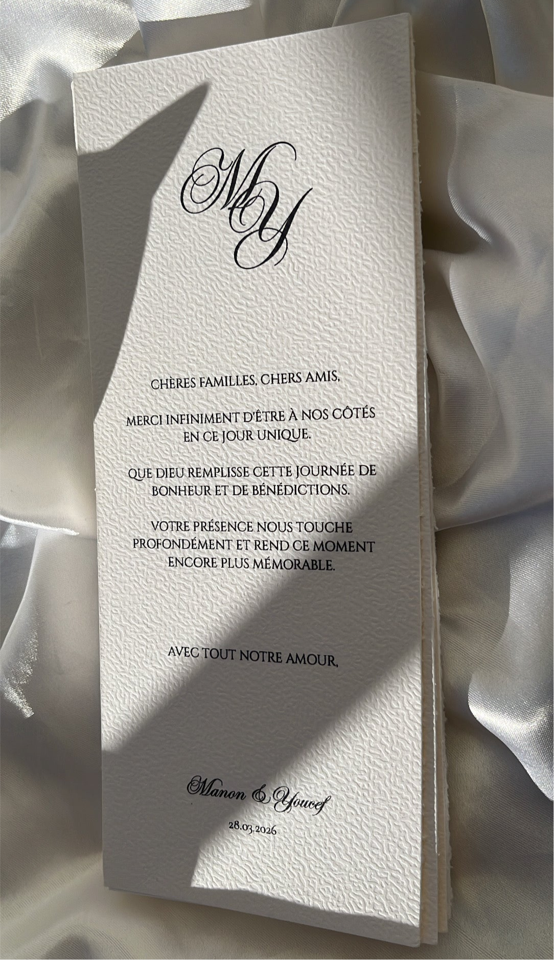 Carte de bienvenue élégante pour mariage