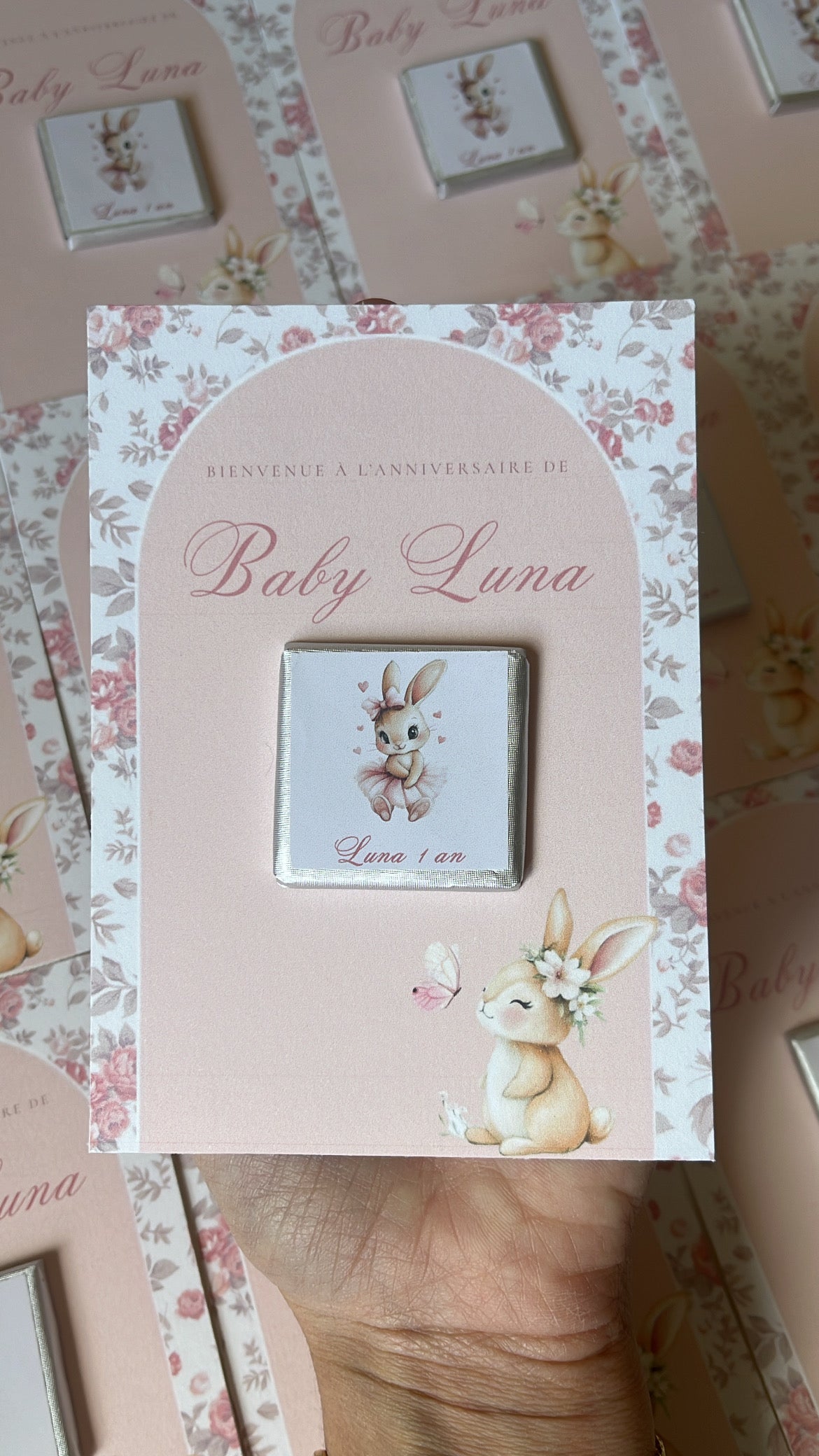 Carte chocolat personnalisée – Cadeau invités baptême