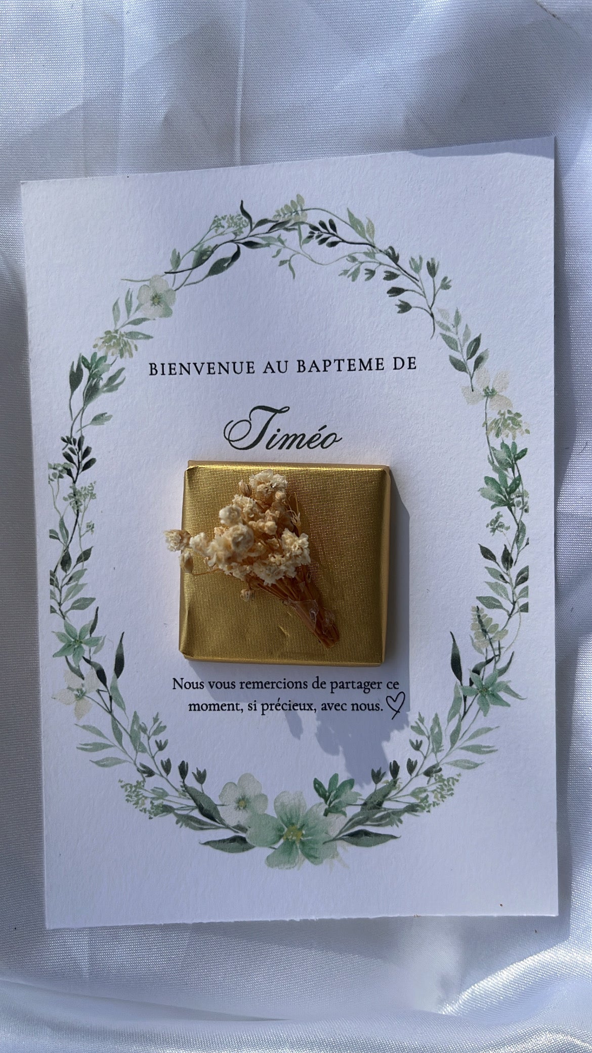Carte chocolat personnalisée – Cadeau invités baptême
