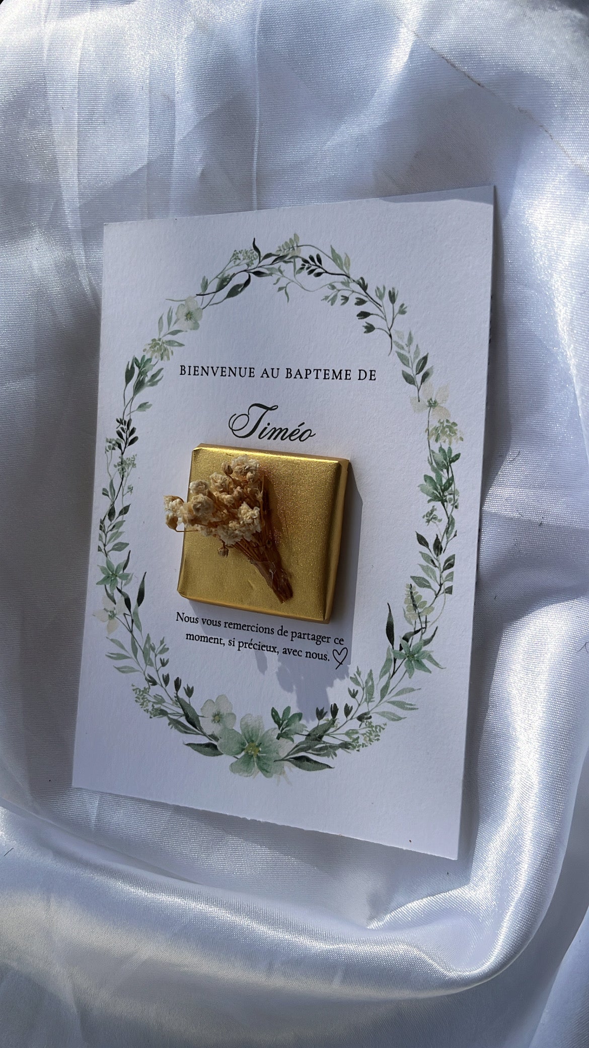 Carte chocolat personnalisée – Cadeau invités baptême