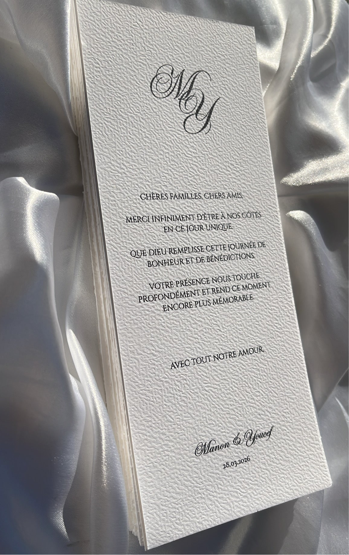 Carte de bienvenue élégante pour mariage