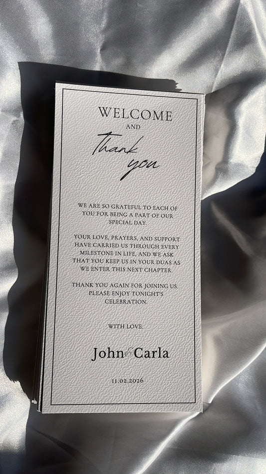 Carte de bienvenue baroque pour mariage