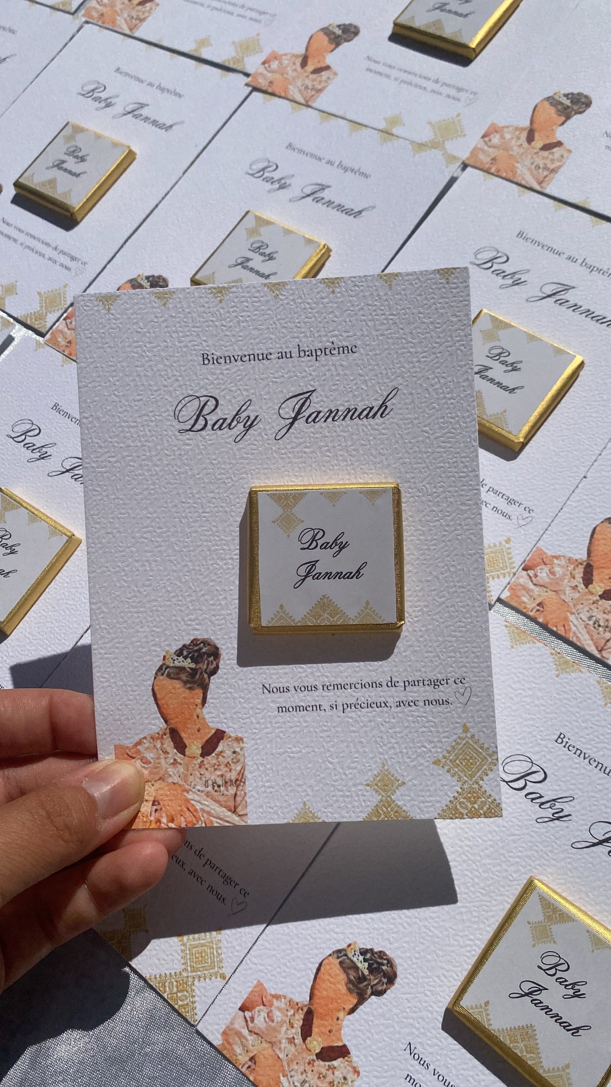 Carte chocolat personnalisée – Cadeau invités baptême