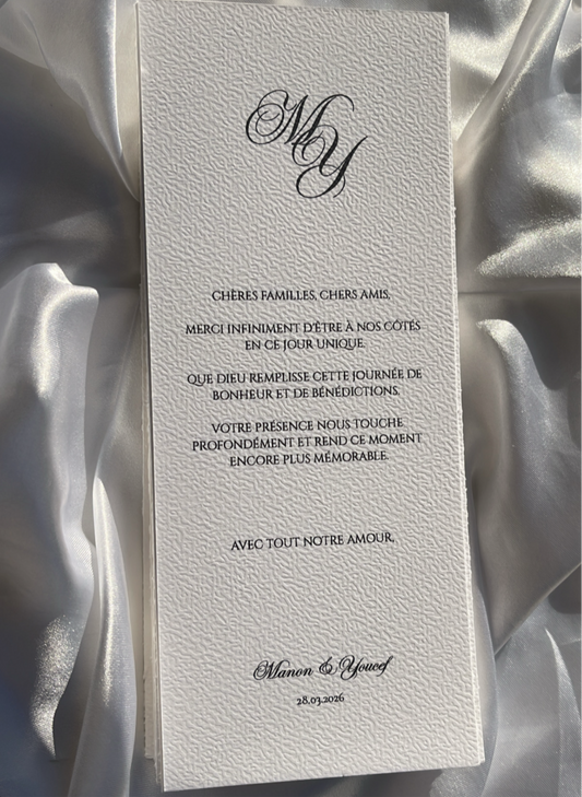 Carte de bienvenue élégante pour mariage