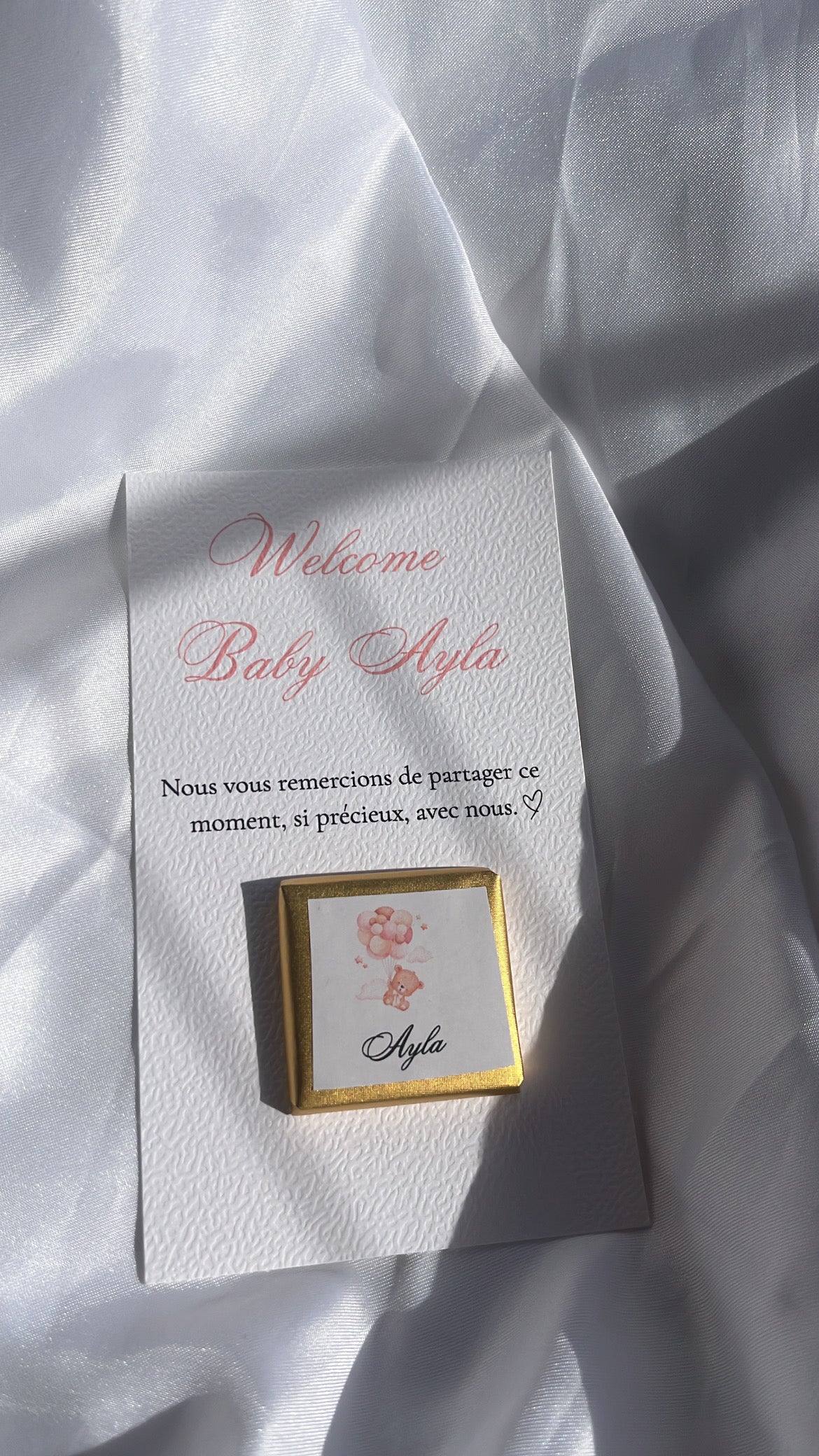 Carte chocolat personnalisée – Cadeau invités baptême