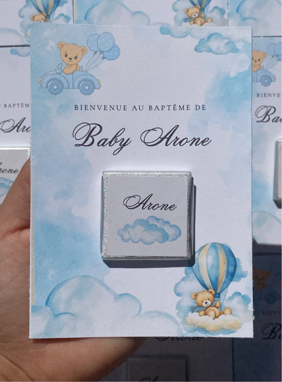 Carte chocolat personnalisée – Cadeau invités baptême