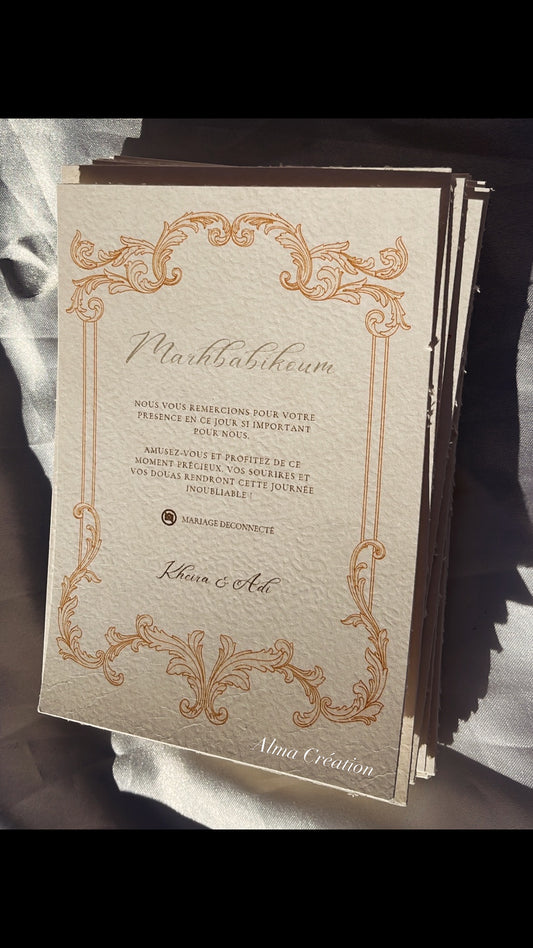 Carte de bienvenue élégante pour mariage